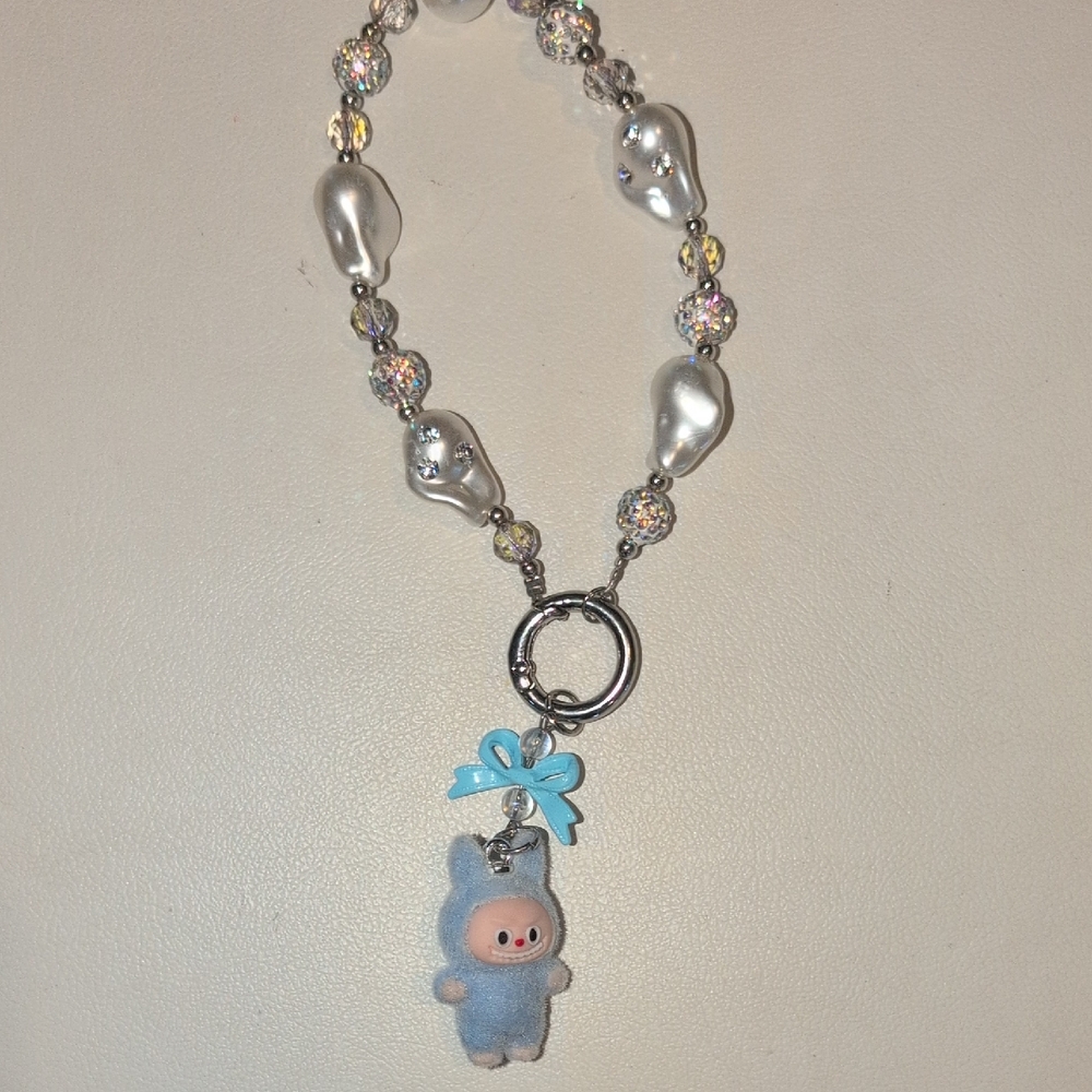 Cute Blue Labubu Character Wrist Key Holder